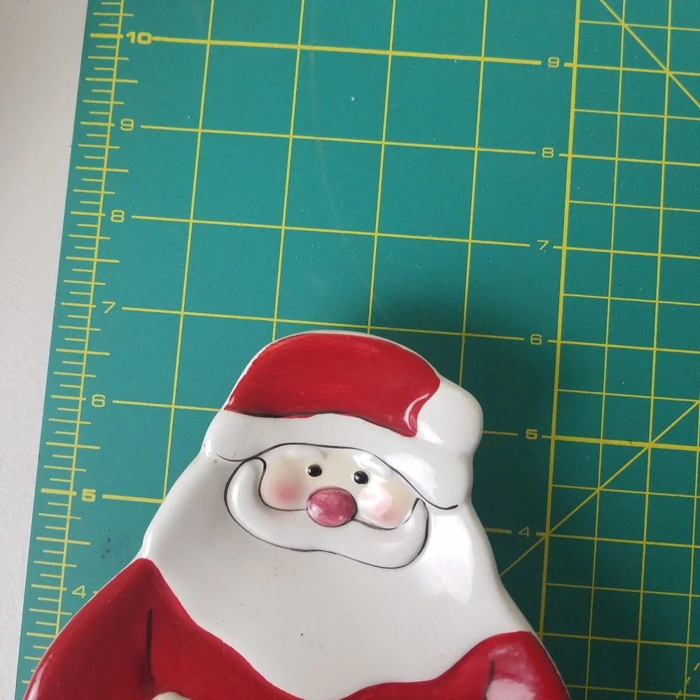 Hand Painted Santa Claus Ceramic Candy Dish Trinket Tray Christmas Decor‎